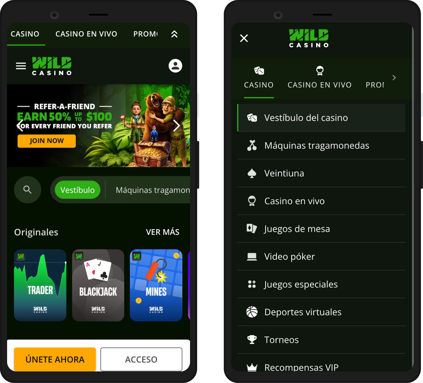 Aplicación móvil y versión responsive para jugar en Wild Casino